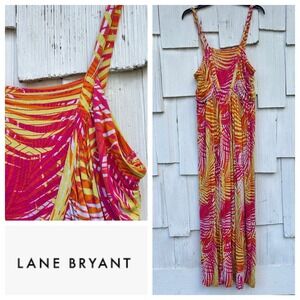 Lane Bryant Pink Orange Yellow Tropical-Print Maxi Dress